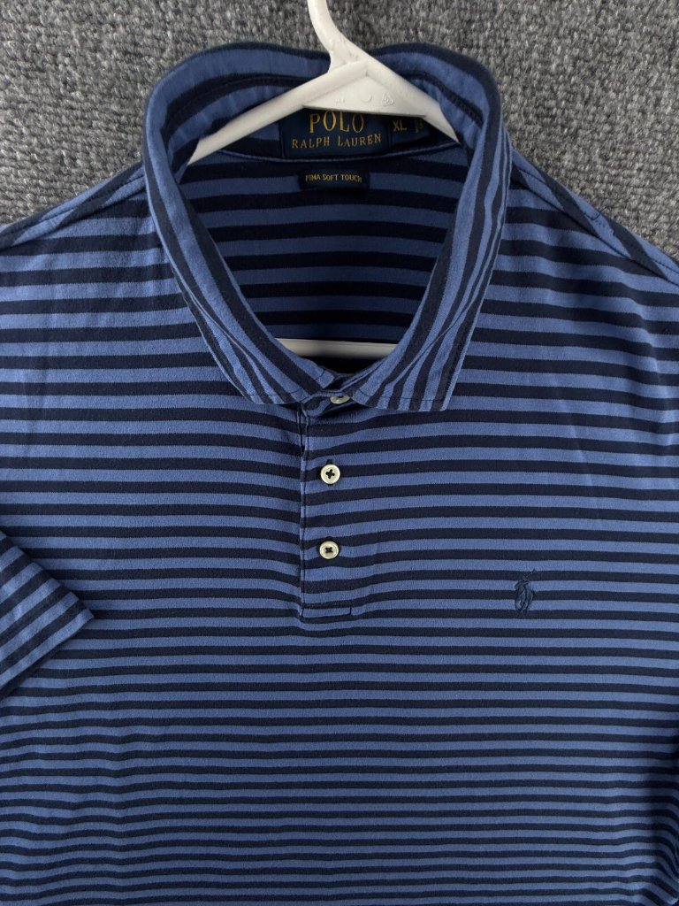 Polo Ralph Lauren Pima Soft Touch Blue Striped Short Sleeve Polo Shirt Cotton Xl